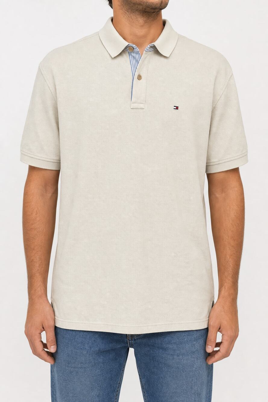 Tommy Hilfiger Men's Cream Ivory 100% Cotton Short Sleeve Polo Shirt M Classic